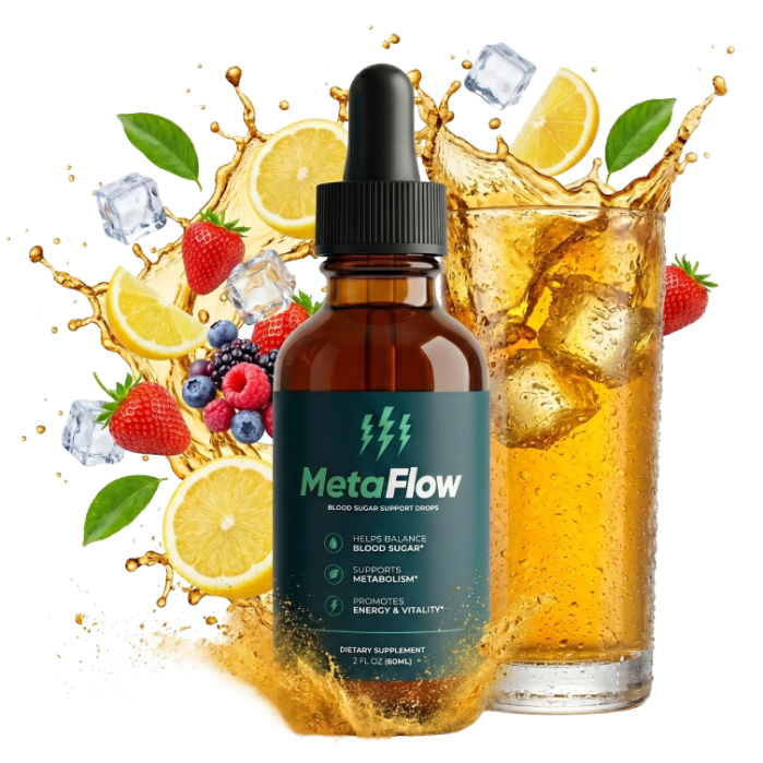 Liquid MetaFlow blood sugar support formula with glass dropper for fast absorption
